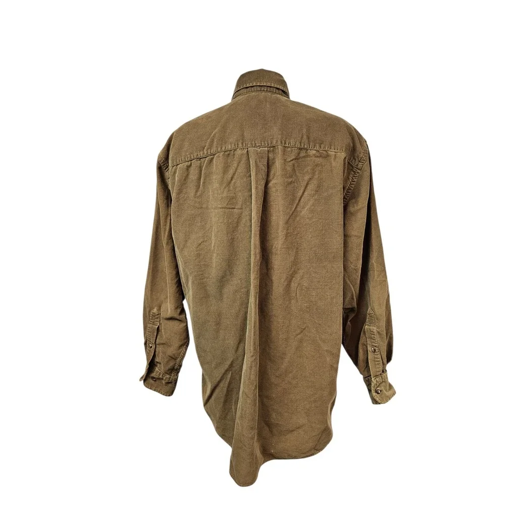 Lands End Mens Corduroy Button Down Shirt Brown Long Sleeve Casual Size Medium